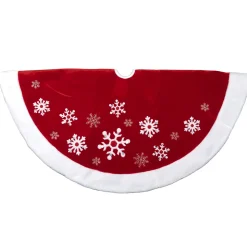 TREE SKIRT 48″ RED VELVET SNOWFLAKE DESIGN W/ WHITE FUR BORDER