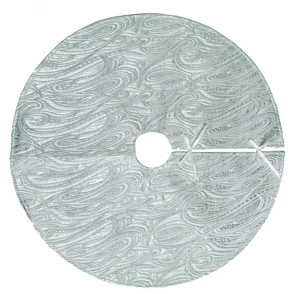 TREE SKIRT 46″ SILVER/ WHITE 46″ W/ WAVE DESIGN