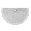 TREE SKIRT 48″ WHITE W/GLITTER PRINT ON SHEER ORGANZA W/ FAUX FUR BORDER