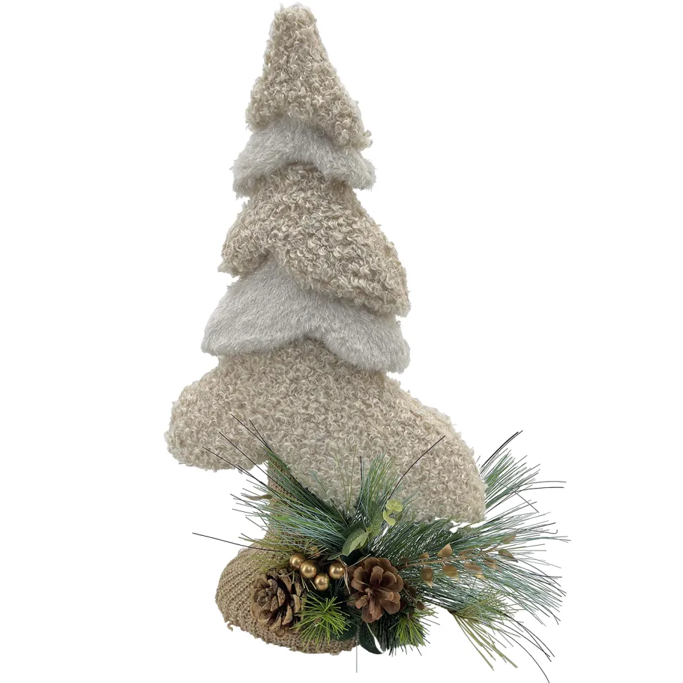 TREE TABLE DECOR SHERPA BEIGE 13.5″x21.5″ W/ PINECONES & NEEDLE PINE