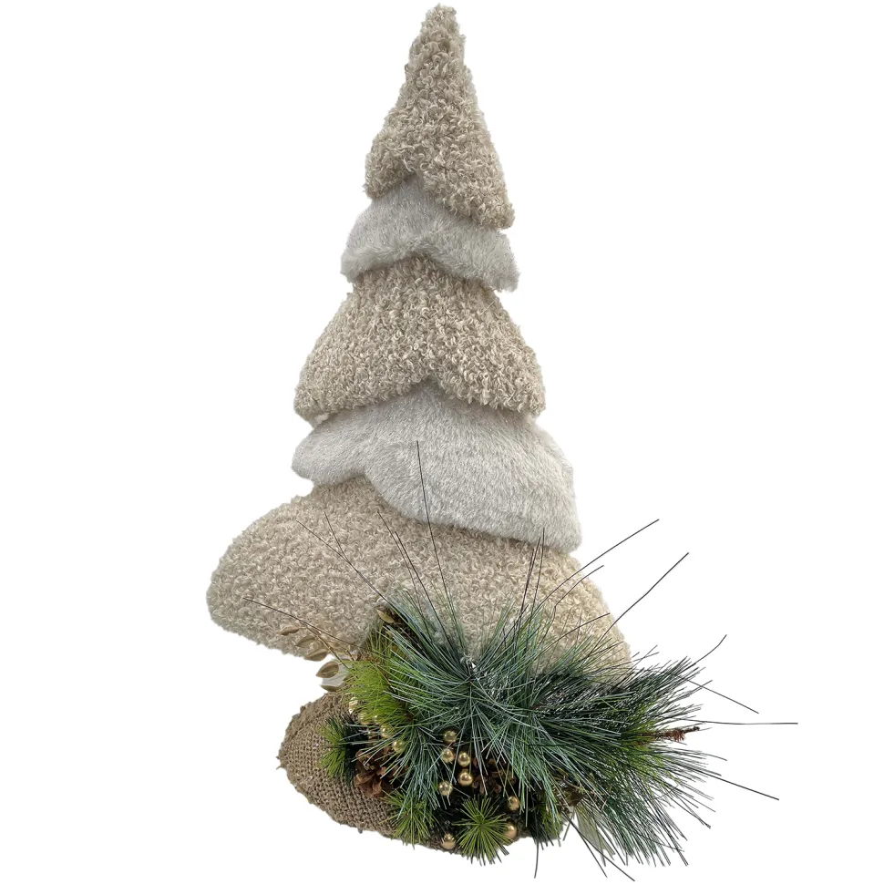 TREE TABLE DECOR SHERPA BEIGE 17.5″x27″ W/ PINECONES & NEEDLE PINE