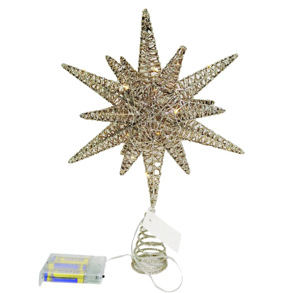 TREE TOP STAR GOLD GLITTER 10″x14″ 3D W/ LED LIGHTS B/O
