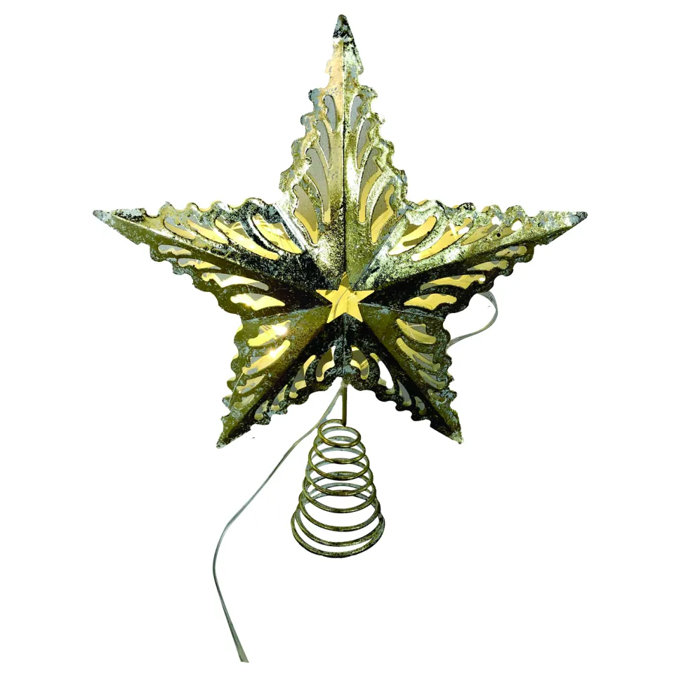 TREE TOP STAR GOLD METAL 11″ W/ LED LIGHTS B/O