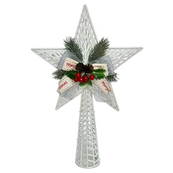 TREE TOP STAR WHITE 14.5″ W/ BOW, PINE, CONE & BERRIES