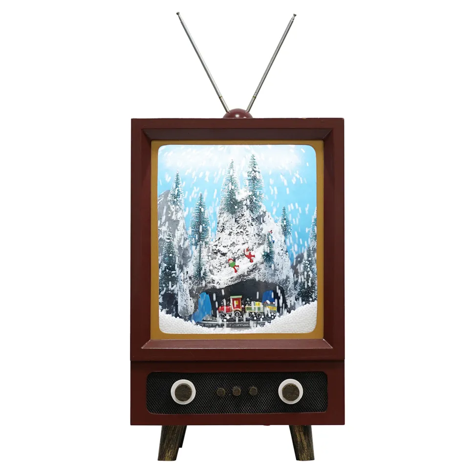 VINTAGE TV WITH ALPINE & MOVING TRAIN SNOWING SCENE 17″