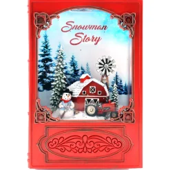WATER GLOBE BOOK 7.5″X5.125″X2.75″ SNOWMAN & BARN SCENE W/ LED B/O