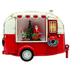 WATER GLOBE CAMPER VAN W SPINNER WITH SANTA & CHILD IN SWIRL GLITTER LED 6.75″