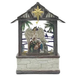 WATER GLOBE HOLY FAMILY & ANGEL 8.25″ W/ GLITTER SPINNER, LED LIGHT, B/O