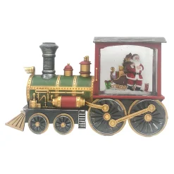 WATER GLOBE SANTA ON A TRAIN 12.5″X7″ W/ GLITTER SPINNER, LED LIGHT, B/O, LED LIGHT, B/O