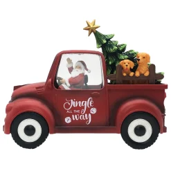 WATER GLOBE TRUCK AUTO SPINNER WITH SANTA & TREE IN SWIRL GLITTER LED 8.5 X 4.5
