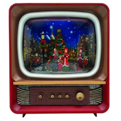 WATER GLOBE TV AUTO SPINNER WITH MUSICAL CAROLERS IN SWIRL GLITTER LED 8.5″ X 10″