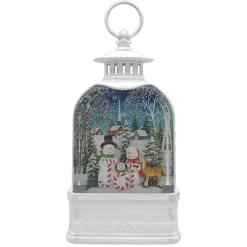 WATER LANTERN AUTO SPINNER WITH SNOWMAN & JOY CANDY CANE IN SWIRL GLITTER LED 9.5″