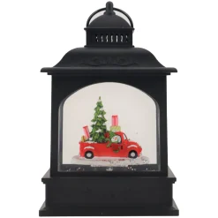 WATER LANTERN BLACK 8″ RED TRUCK SCENE W/ SWIRL GLITTER, LED B/O