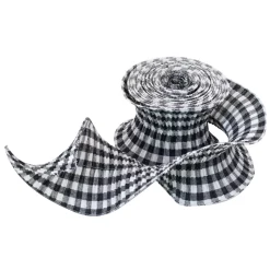 WIRED CRINKLE RIBBON 4.7″ X 5YDS BLACK/ WHITE PLAID