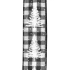 WIRED RIBBON 2.5″X10 YDS BLACK/ WHITE CHECK W/ WHITE TREES