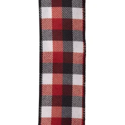 WIRED RIBBON 2.5″X10 YDS BLACK/ WHITE/ RED CHECK