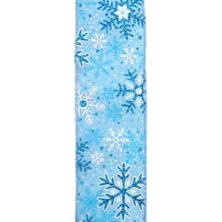 WIRED RIBBON 2.5″X10 YDS BLUE- LIGHT WITH GLITTER SNOWFLAKES