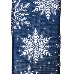 WIRED RIBBON 2.5″X10 YDS BLUE W/ WHITE SNOWFLAKES