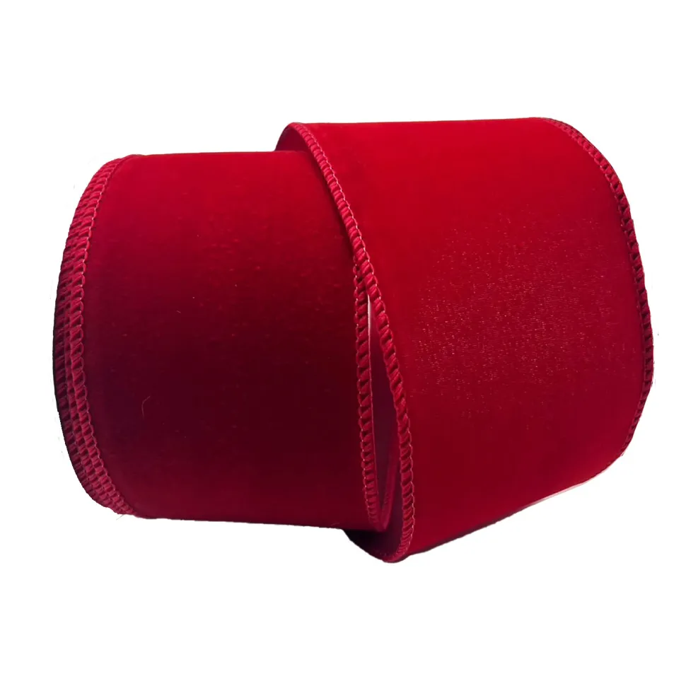 WIRED RIBBON 4″x10 YDS. BURGUNDY VELVET