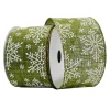 WIRED RIBBON 2.5″x10 YDS. FROST GREEN W/ SNOWFLAKES
