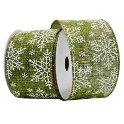 WIRED RIBBON 2.5″x10 YDS. FROST GREEN W/ SNOWFLAKES