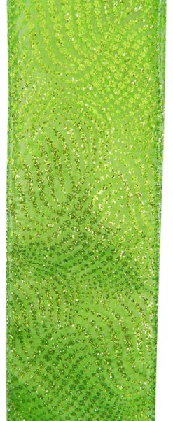 WIRED RIBBON 2.5″X10 YDS GREEN (CHARTREUSE) W/SWIRL PATTERN