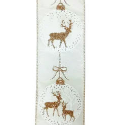 WIRED RIBBON 2.5″X10 YDS IVORY W/GOLD REINDEER IN BALLS
