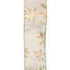 WIRED RIBBON 2.5″X10 YDS IVORY W/ GOLD HOLIDAY POINSETTIA