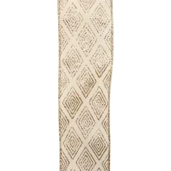 WIRED RIBBON 2.5″X10 YDS IVORY W/ GOLD GLITTER DIAMOND PATTERN