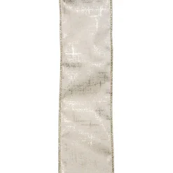 WIRED RIBBON 2.5″X10 YDS IVORY W/ GOLD PRINT CRISS-CROSS PATTERN