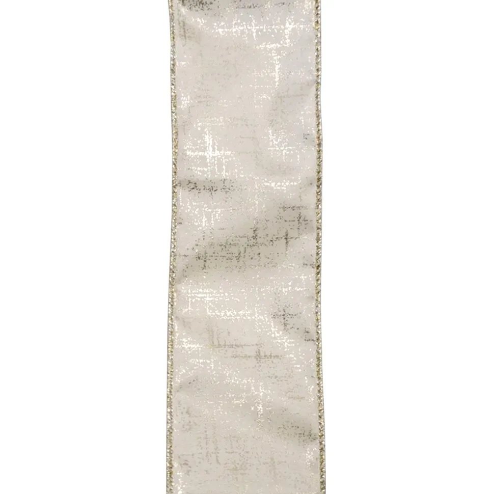 WIRED RIBBON 2.5″X10 YDS IVORY W/ GOLD PRINT CRISS-CROSS PATTERN