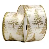 WIRED RIBBON 2.5″x10 YDS. IVORY W/ CHAMPANGE TREES