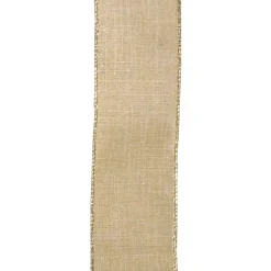 WIRED RIBBON 2.5″X10 YDS NATURAL W/GOLD GLITTER CRISS-CROSS PATTERN
