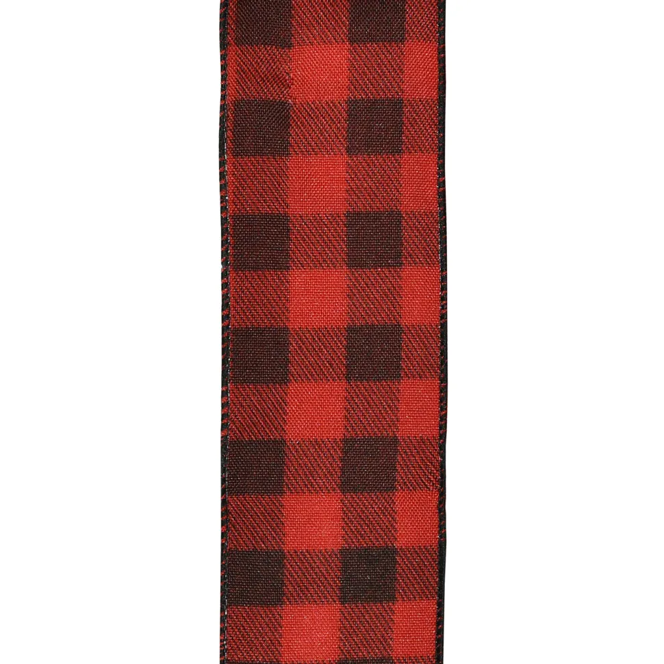 WIRED RIBBON 2.5″X10 YDS RED/ BLACK BURLAP LOOK CHECK