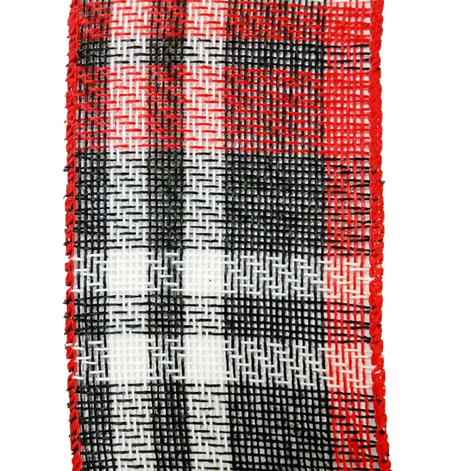 WIRED RIBBON 2.5″X10 YDS RED/ BLACK/ WHITE PLAID