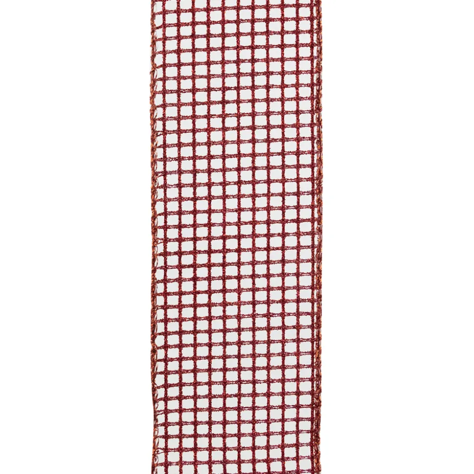 WIRED RIBBON 2.5″X10 YDS RED NET W/ RED GLITTER
