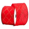 WIRED RIBBON 2.5″x10 YDS. RED SATIN W/ DIAMOND PATTERNS