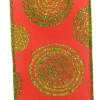 WIRED RIBBON 2.5″X10 YDS RED W/ GREENS GLITTER SWIRLS