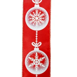 WIRED RIBBON 2.5″X10 YDS RED W/ WHITE SNOWFLAKES IN BALL