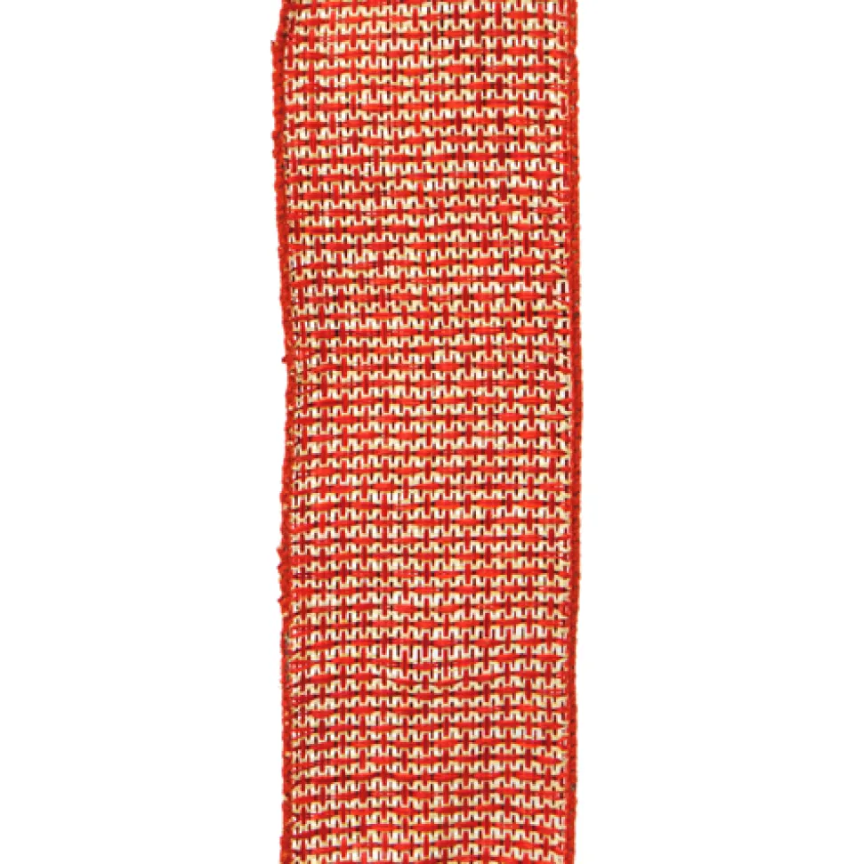 WIRED RIBBON 2.5″X10 YDS RED W/NAT. WEAVE