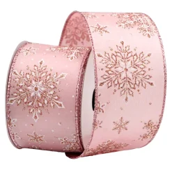 WIRED RIBBON 2.5″x10 YDS. ROSE GOLD W/ ROSE GOLD SNOWFLAKES