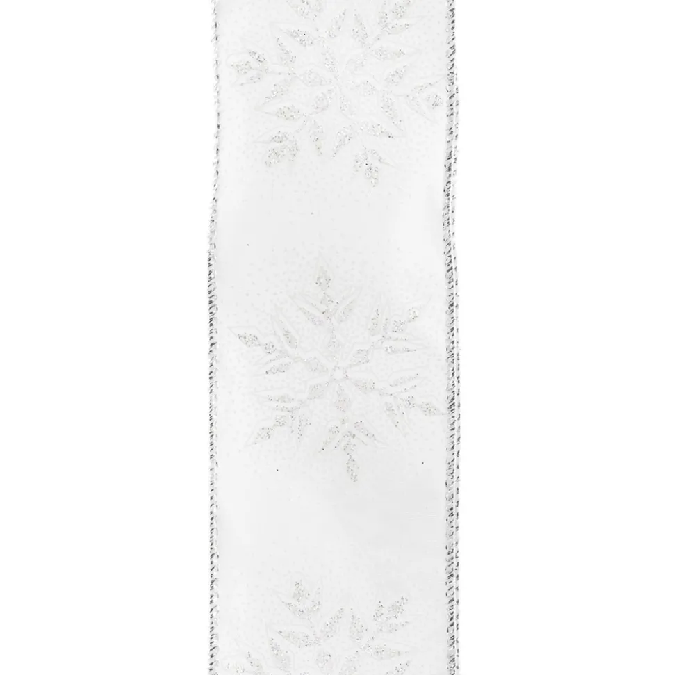WIRED RIBBON 2.5″X10 YDS WHITE SHEAR W/IRR. SNFLK