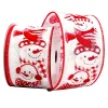 WIRED RIBBON 2.5″x10 YDS. WHITE W/ WHITE/RED SNOWMEN