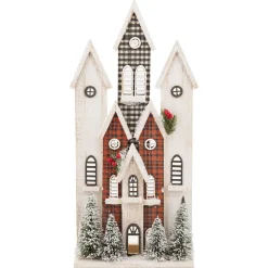 WOODEN HOUSE SCENE 21.5″ MULTI COLOR W/ TREES