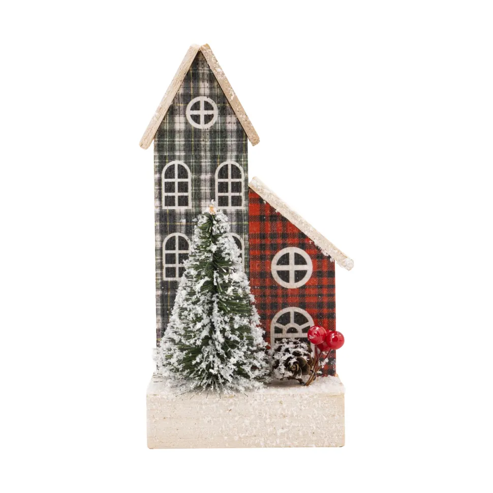 WOODEN HOUSE SCENE 8″ MULTI COLOR W/ TREE