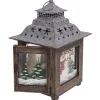 WOODEN LANTERN 11″H TIN ROOF W/SNOWMAN SCENE