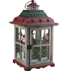 WOODEN LANTERN 16″H W/ SNOWMAN SCENE