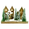 WOODEN NAT. VILLAGE SCENE 17.5″x12″ W/ LED LIGHTS SNOW & TREES