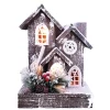 WOODEN NAT./FLOCKED HOUSE 10.5″+10L W/ LED B/O (NOT INCLUDED) W/ TIMER