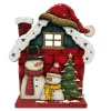 WOODEN SNOWMAN HOUSE STAND 13″ W/SNOWY ROOF & SANTA HAT